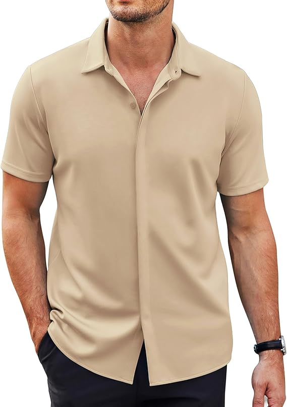 COOFANDY Mens Short Sleeve Wrinkle Free Shirt Casual Button Down Shirt Summer Dress Shirt