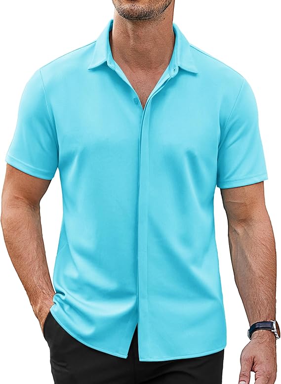 COOFANDY Mens Short Sleeve Wrinkle Free Shirt Casual Button Down Shirt Summer Dress Shirt