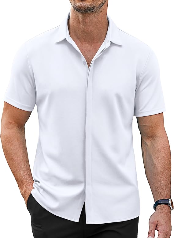 COOFANDY Mens Short Sleeve Wrinkle Free Shirt Casual Button Down Shirt Summer Dress Shirt