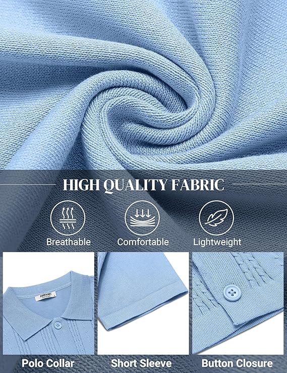 COOFANDY Men's Knit Shirts Short Sleeve Casual Button Down Polo Shirt Summer Beach Vacation Shirts
