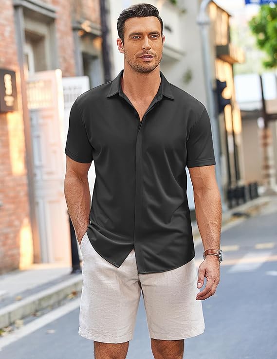 COOFANDY Mens Short Sleeve Wrinkle Free Shirt Casual Button Down Shirt Summer Dress Shirt