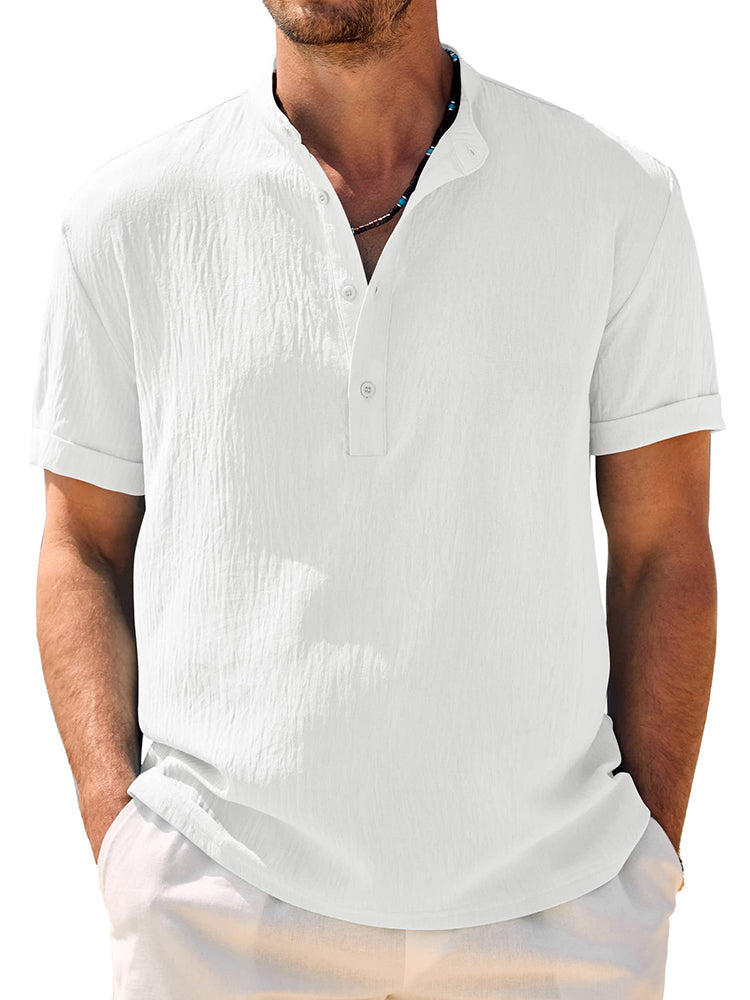 COOFANDY Men's Casual Henley Band Collar Short Sleeve Summer Beach Hippie Shirt