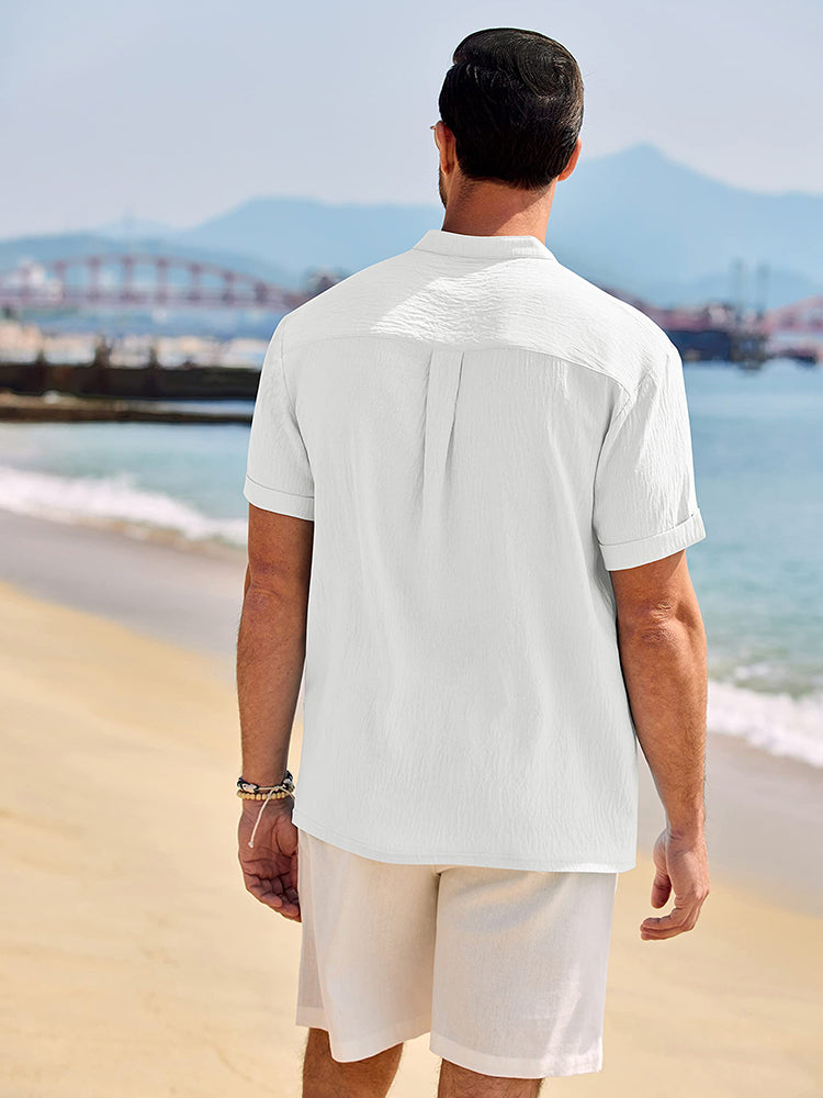 COOFANDY Men's Casual Henley Band Collar Short Sleeve Summer Beach Hippie Shirt