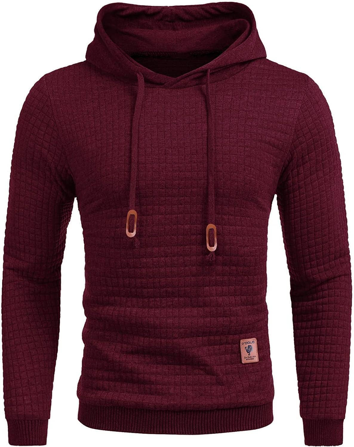 Gym Drawstring Plaid Jacquard Hoodie (US Only) Fashion Hoodies & Sweatshirts COOFANDY Store Wine Red S