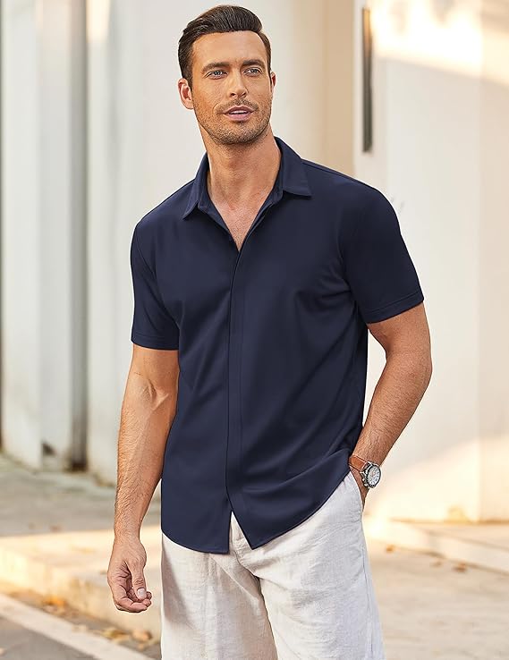 COOFANDY Mens Short Sleeve Wrinkle Free Shirt Casual Button Down Shirt Summer Dress Shirt