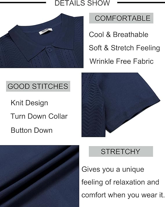 COOFANDY Mens Knit Button Down Shirt Short Sleeve Summer Casual Shirts Vintage Beach Vacation Shirts