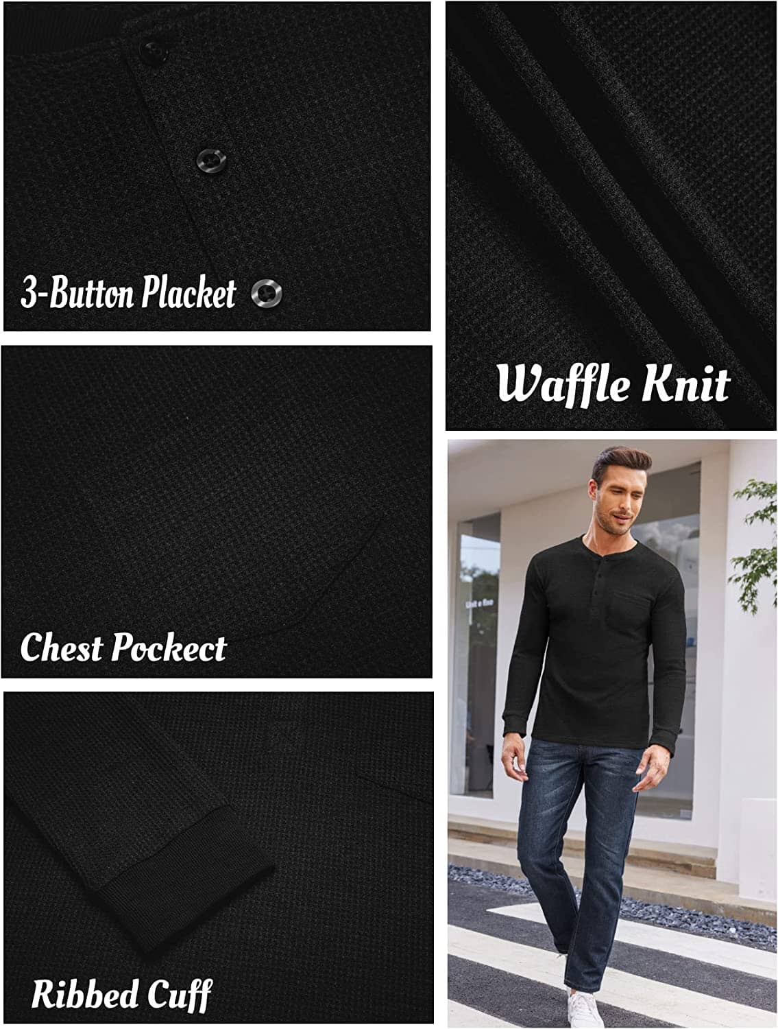 Basic Waffle Pullover Long Sleeve T-Shirt (US Only) T-Shirt Coofandy's