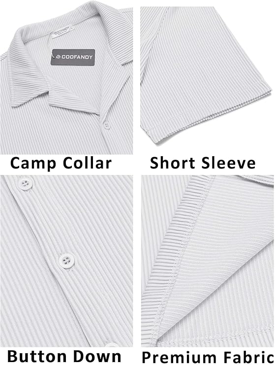 COOFANDY Men's Casual Button Down Shirts Short Sleeve Regular Fit Fashion Camp Beach Shirts Tops