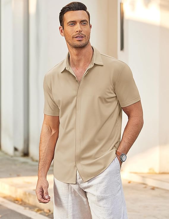COOFANDY Mens Short Sleeve Wrinkle Free Shirt Casual Button Down Shirt Summer Dress Shirt