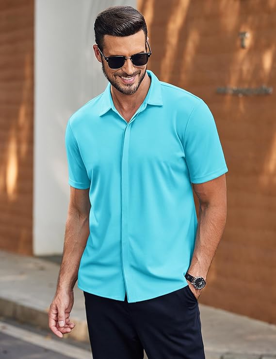 COOFANDY Mens Short Sleeve Wrinkle Free Shirt Casual Button Down Shirt Summer Dress Shirt