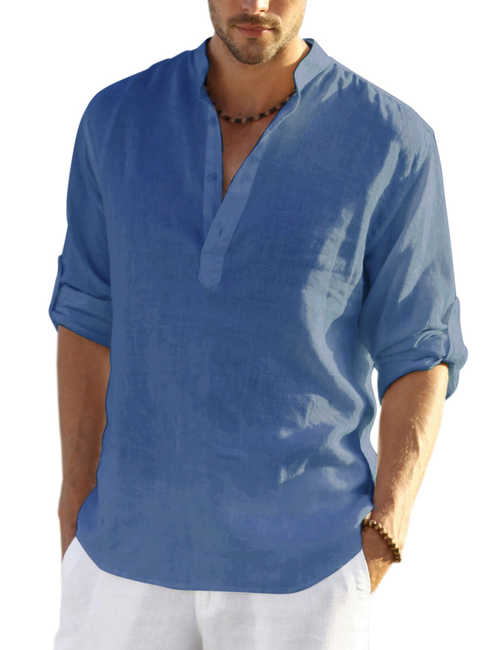 COOFANDY Men's Cotton Linen Henley T-Shirts Long Sleeve Hippie Casual Beach T-Shirts