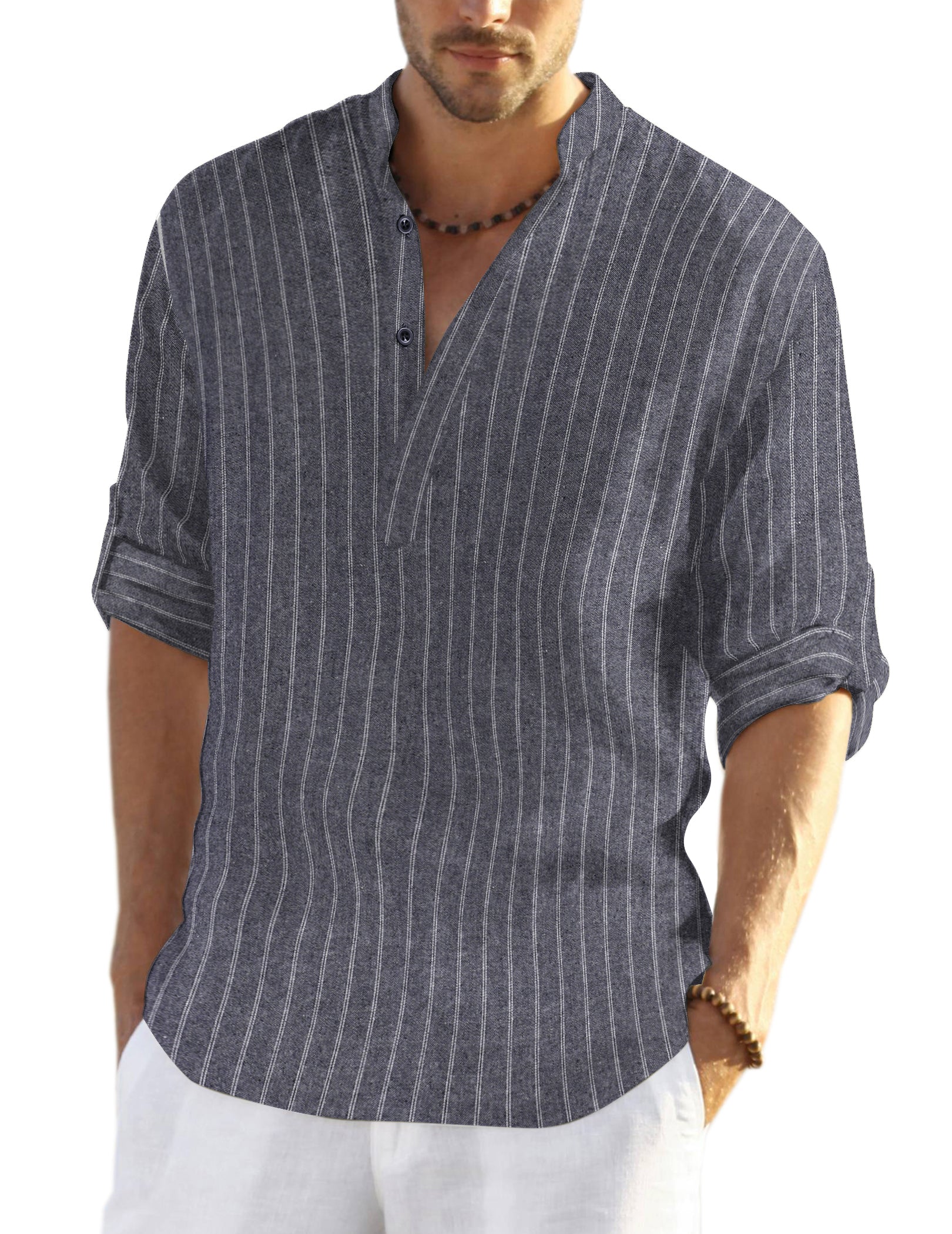 COOFANDY Men's Cotton Linen Henley T-Shirts Long Sleeve Hippie Casual Beach T-Shirts