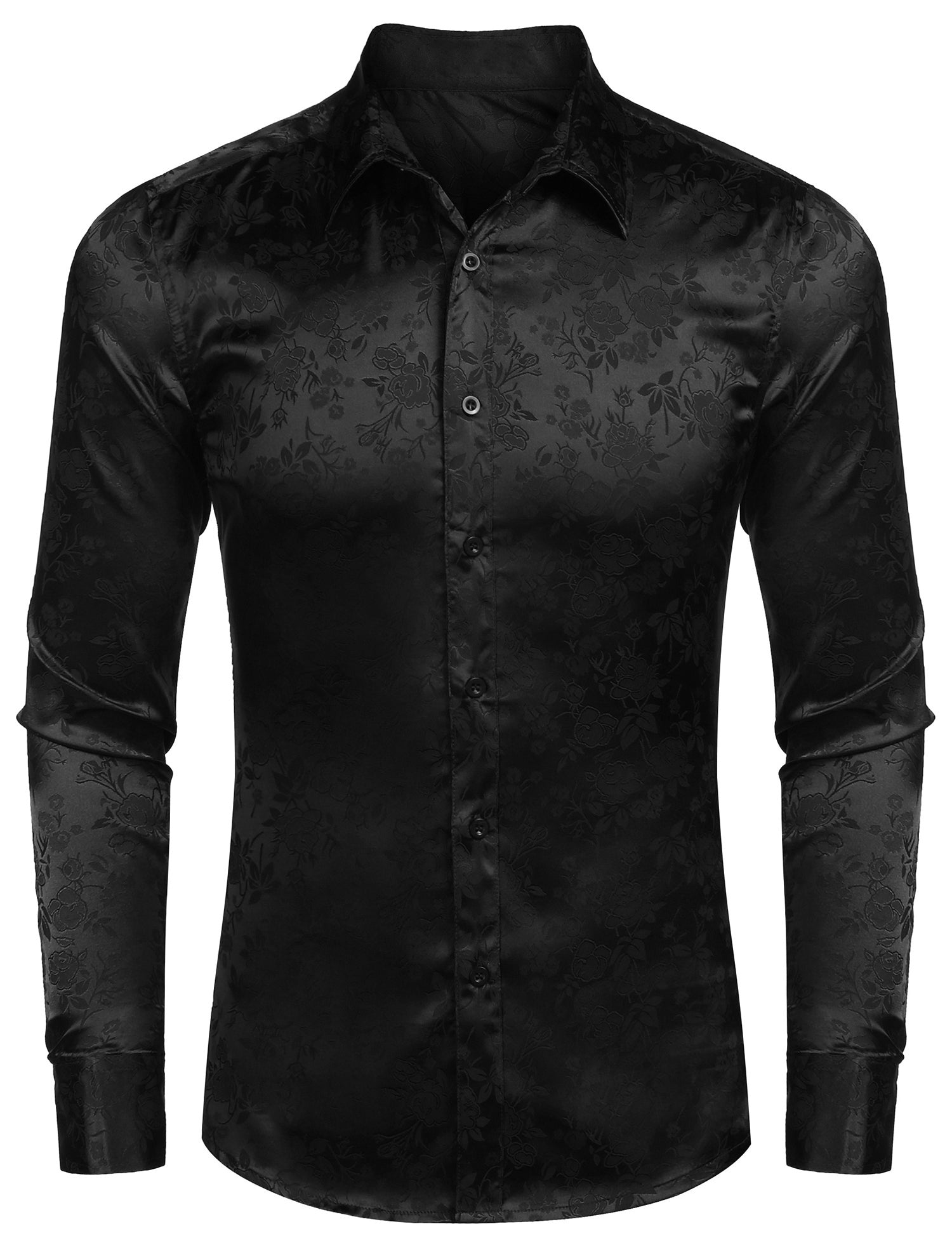 COOFANDY Men's Silk Satin Dress Shirts Jacquard Long Sleeve Floral Button Up Shirts Party Prom Wedding Shirt