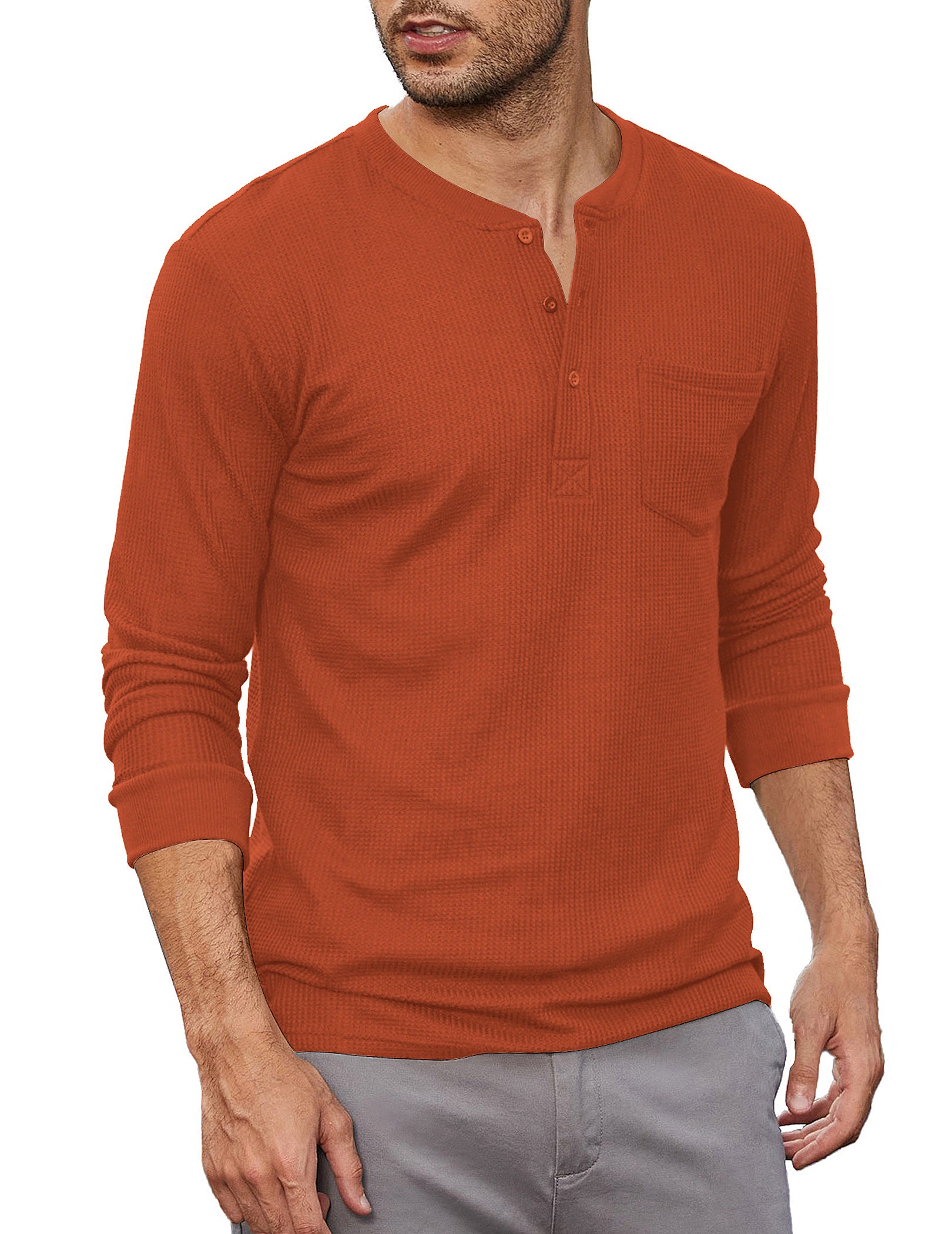COOFANDY Men's Henley Shirts Long Sleeve Basic Waffle Pique Pullover T-Shirt with Pocket