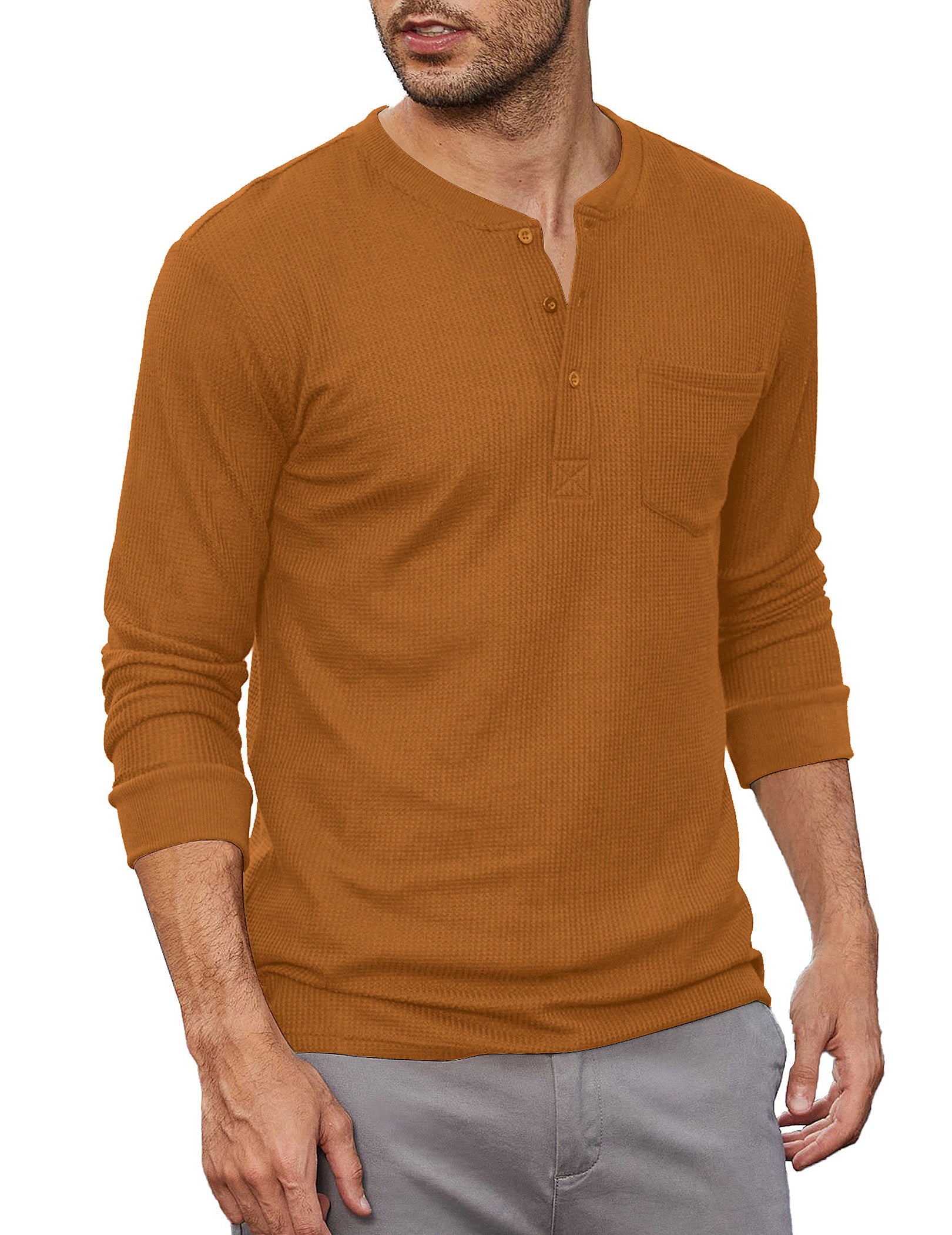 COOFANDY Men's Henley Shirts Long Sleeve Basic Waffle Pique Pullover T-Shirt with Pocket
