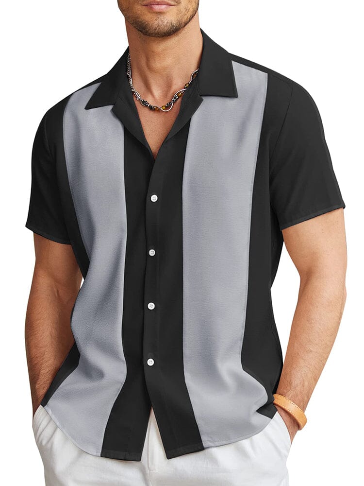 Casual Breathable Splicing Shirt (US Only) Shirts coofandy Black Grey S