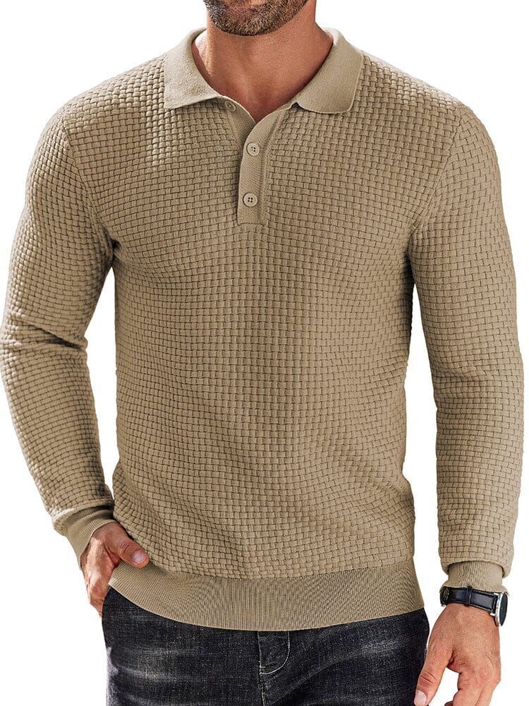 Fashion Knit Polo Collar Sweater (US Only) Sweater coofandy Khaki S