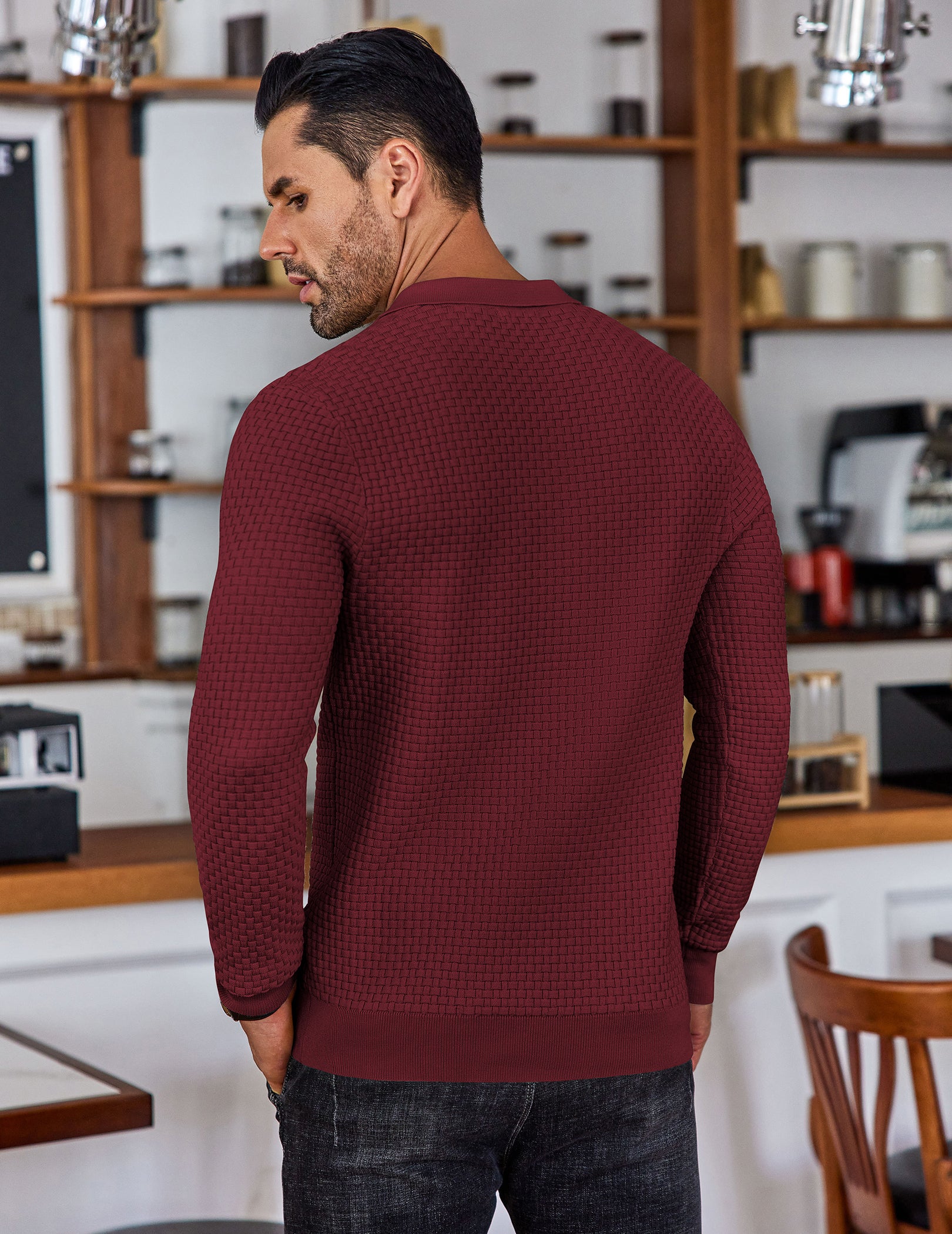 COOFANDY Men's Knit Polo Shirts Long Sleeve Sweater Polo Lightweight Fashion Casual Collared T Shirts