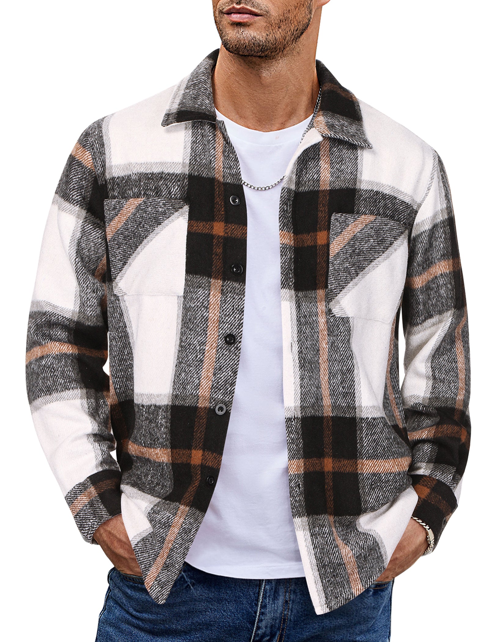 COOFANDY Men's Flannel Shirts Casual Button Down Plaid Shirt Jacket Long Sleeve Fleece Shacket with Pockets