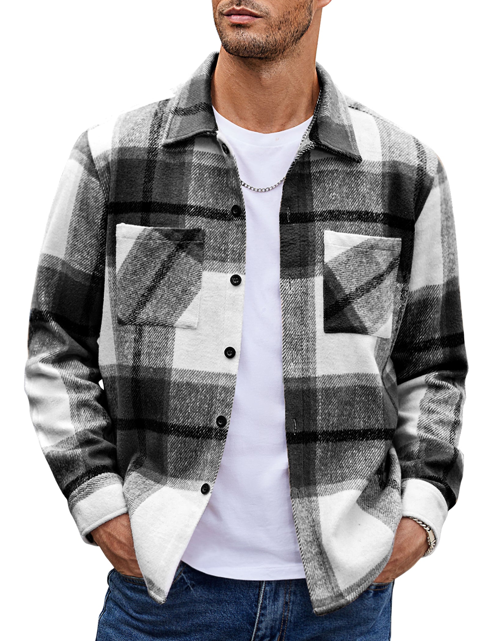 COOFANDY Men's Flannel Shirts Casual Button Down Plaid Shirt Jacket Long Sleeve Fleece Shacket with Pockets
