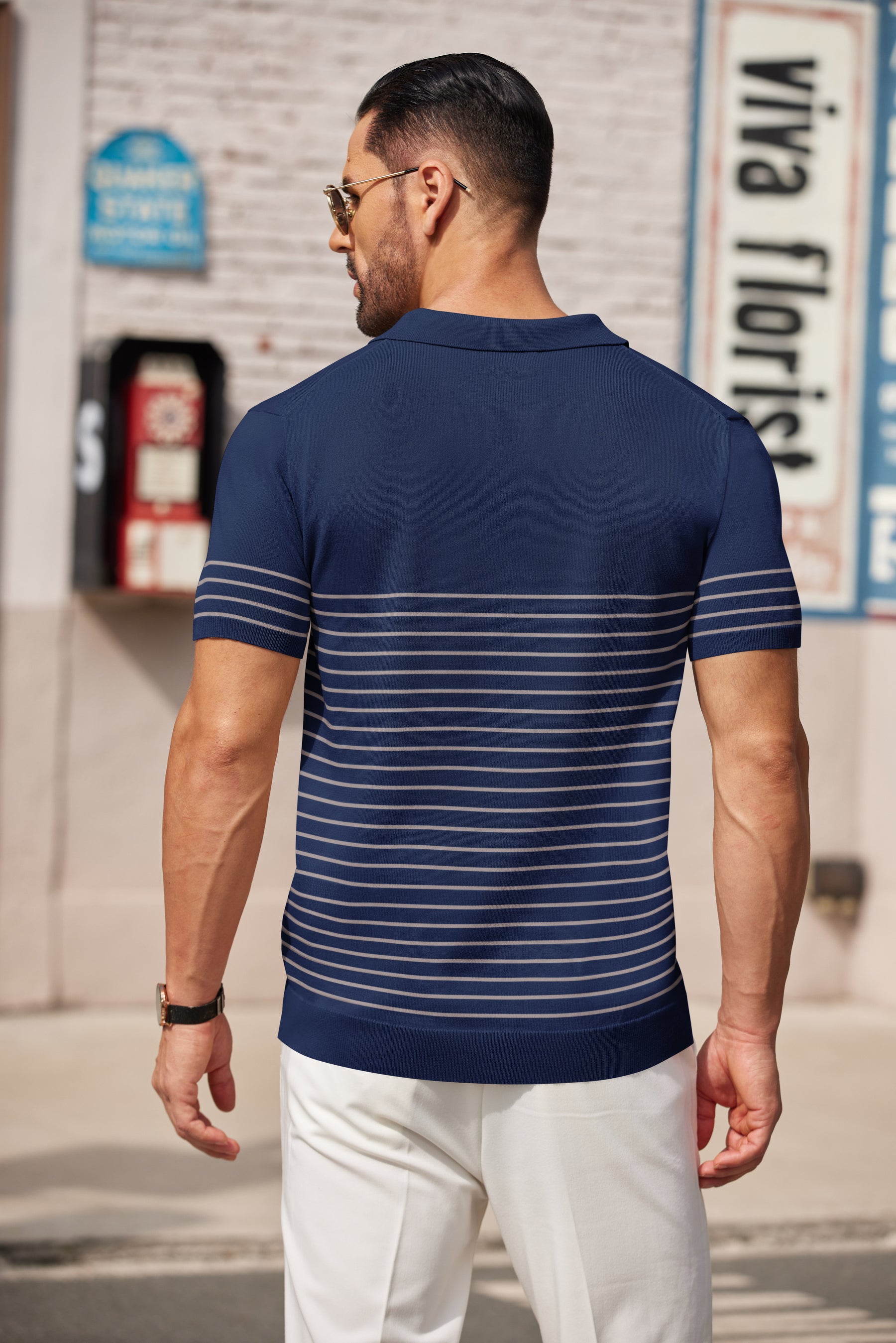 COOFANDY Men's Knit Polo Shirts Short Sleeve Striped Golf Polo Shirts Lightweight Casual Collared T Shirt