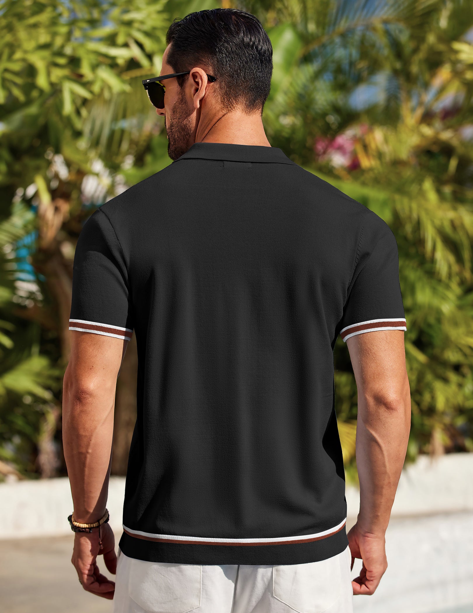 COOFANDY Men's Short Sleeve Knit Casual Button Down Shirt Vintage Striped Knitted Golf Beach Tops