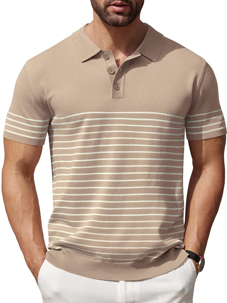 Casual Stripe Knit Polo Shirt (US Only) Shirts & Polos coofandy Khaki S