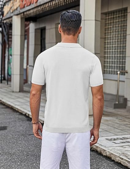 COOFANDY Mens Knit Button Down Shirt Short Sleeve Summer Casual Shirts Vintage Beach Vacation Shirts