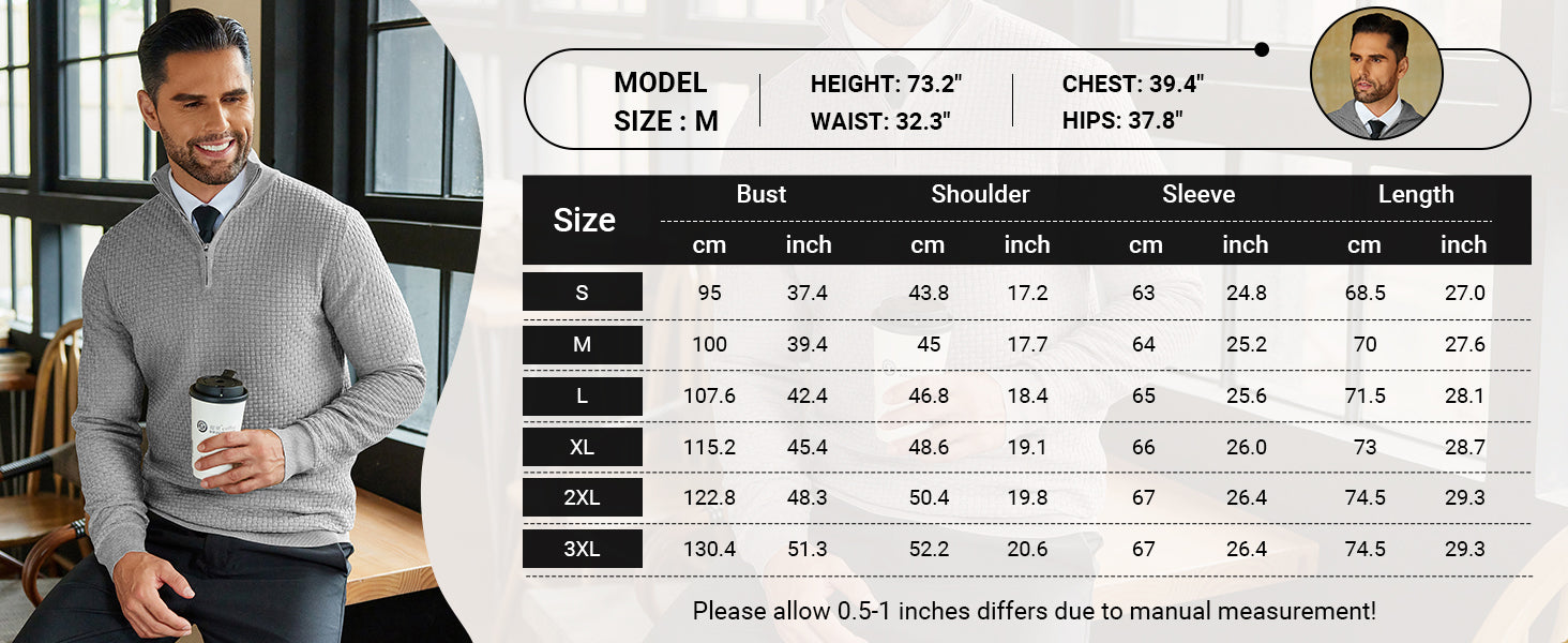 COOFANDY Men's Quarter Zip Sweaters Slim Fit Lightweight Knitted Mock Neck Pullover Casual Polo Sweaters