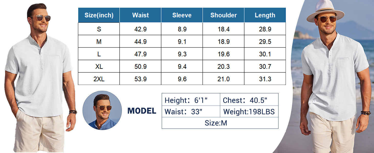 COOFANDY Men's Henley Shirts Band Collar Short Sleeve T-Shirts Casual Summer Beach Shirt Hippie Fashion Hawaiian Shirt