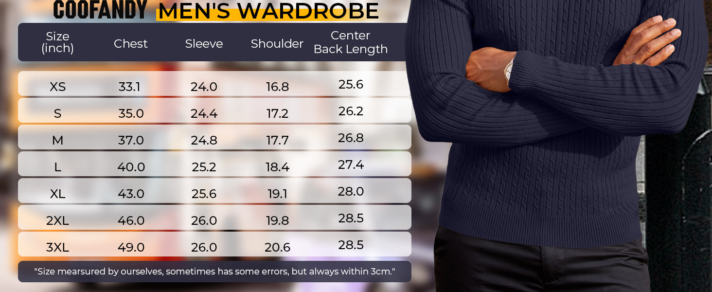 COOFANDY Men's Slim Fit Turtleneck Sweater Casual Twist Patterned Pullover Knitted Sweaters