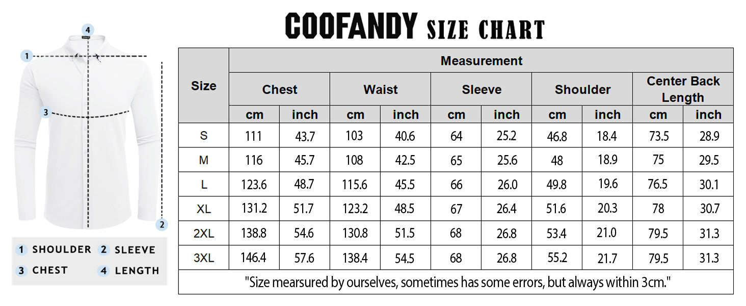 COOFANDY Men's Long Sleeve Dress Shirt Casual Button Down Shirts Wrinkle Free Untucked Shirt