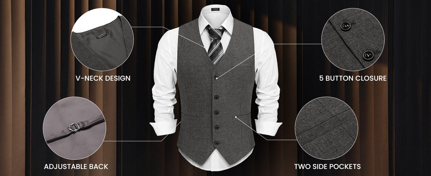 COOFANDY Men Casual Suit Vest Formal Dress Vest Slim Fit Waistcoat Business Wedding