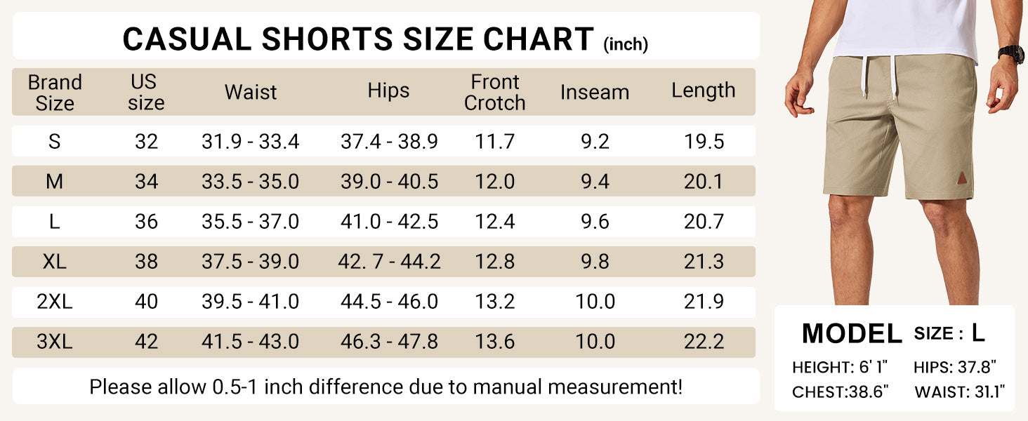 COOFANDY Mens 9" Casual Shorts with Zipper Pocket Elastic Waist Drawstring Chinos Short Summer Lightweight Cotton Shorts