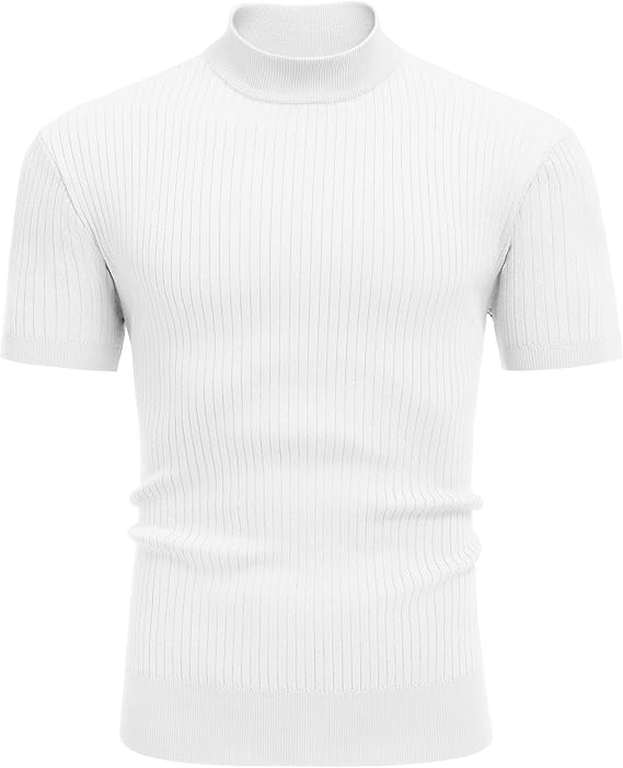 COOFANDY Men's Mock Turtleneck Sweater Short Sleeve Casual Basic Tops Ribbed Knit Pullover Solid Tee