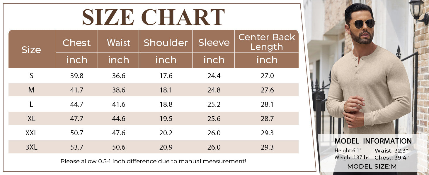 COOFANDY Henley Shirts Long Sleeve Button T-Shirt Pullover Shirt