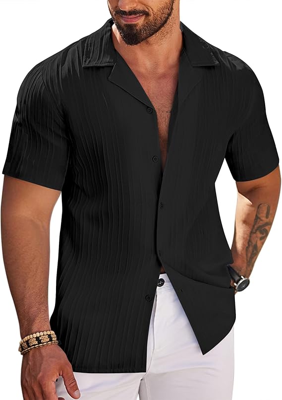 COOFANDY Men's Casual Short Sleeve Button Down Fashion Textured Summer Beach Shirt