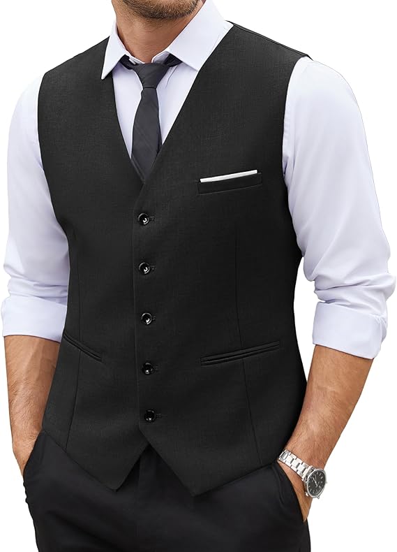COOFANDY Men's Suit Vest Slim Fit Business Formal Waistcoat Casual Dress Vest