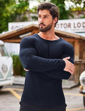 COOFANDY Men's 2 Pack Muscle T-Shirt Stretch Long Sleeve Gym Workout Bodybuilding Training Tee Shirts Casual Hipster Tops