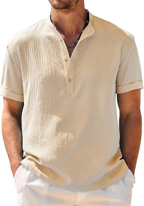 COOFANDY Men's Casual Henley Band Collar Short Sleeve Summer Beach Hippie Shirt