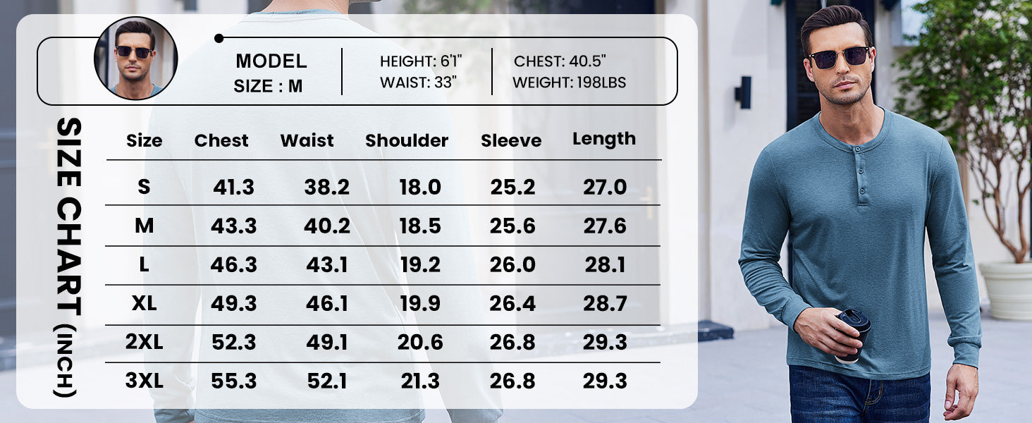COOFANDY Henley T-Shirt Long Sleeve Pullover Shirts Basic Tees