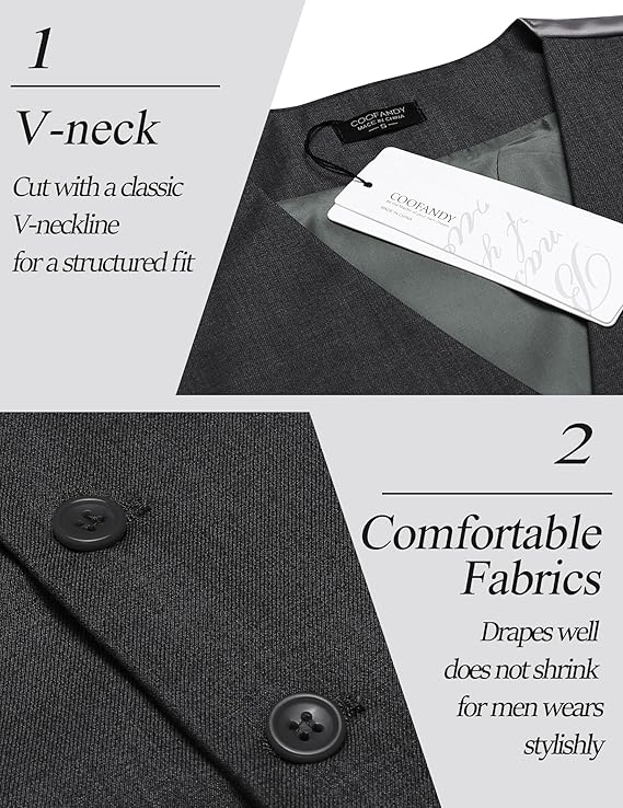 COOFANDY Men's Suit Vest Slim Fit Business Formal Waistcoat Casual Dress Vest