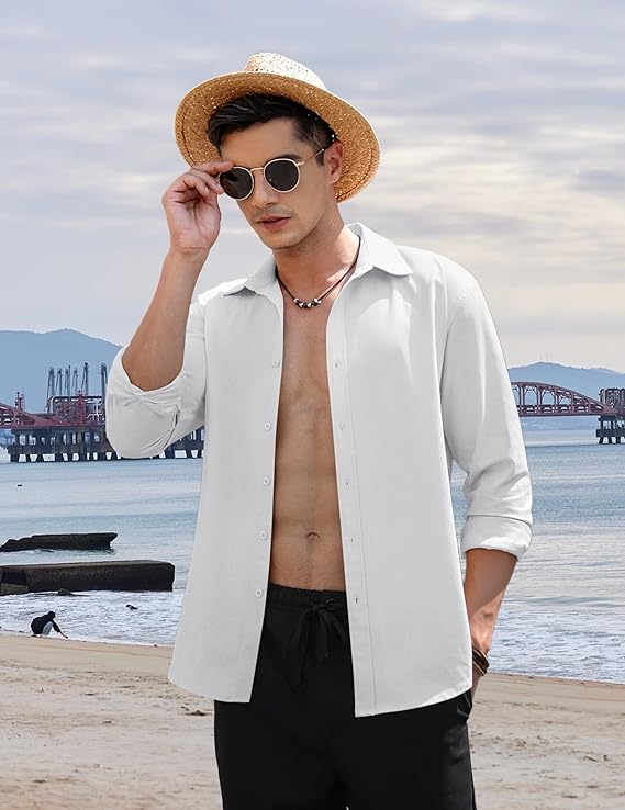 COOFANDY Men's Casual Long Sleeve Button Down Summer Beach Shirt