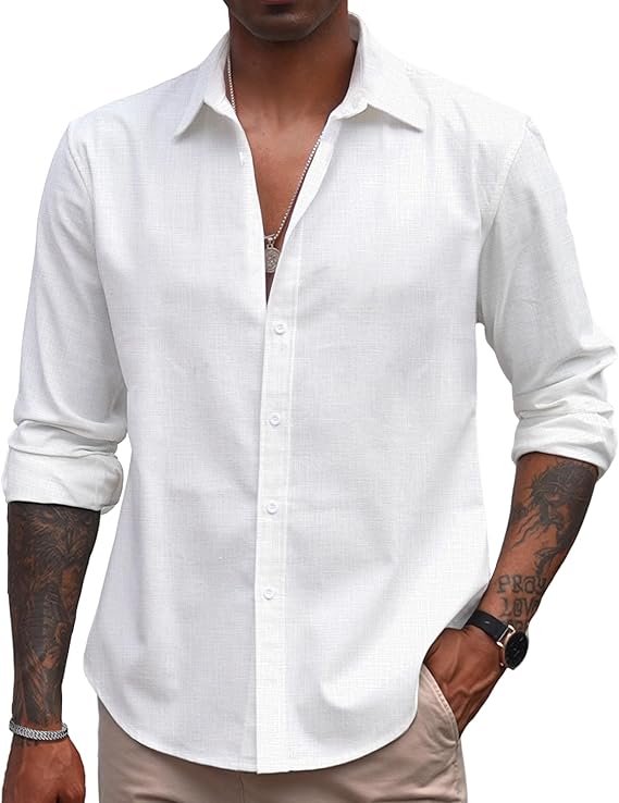 COOFANDY Men's Casual Long Sleeve Button Down Summer Beach Shirt