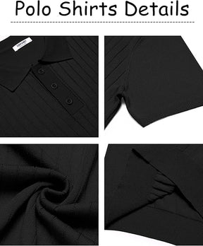 COOFANDY Men's Knit Polo Shirts Short Sleeve Ribbed Knitted Shirt Summer Lightweight Casual Golf Shirts