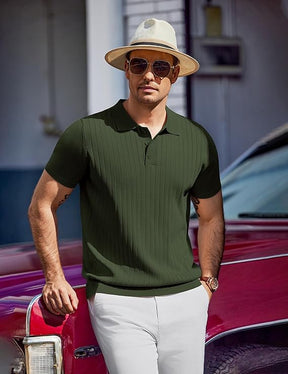 COOFANDY Men's Knit Polo Shirts Short Sleeve Ribbed Knitted Shirt Summer Lightweight Casual Golf Shirts