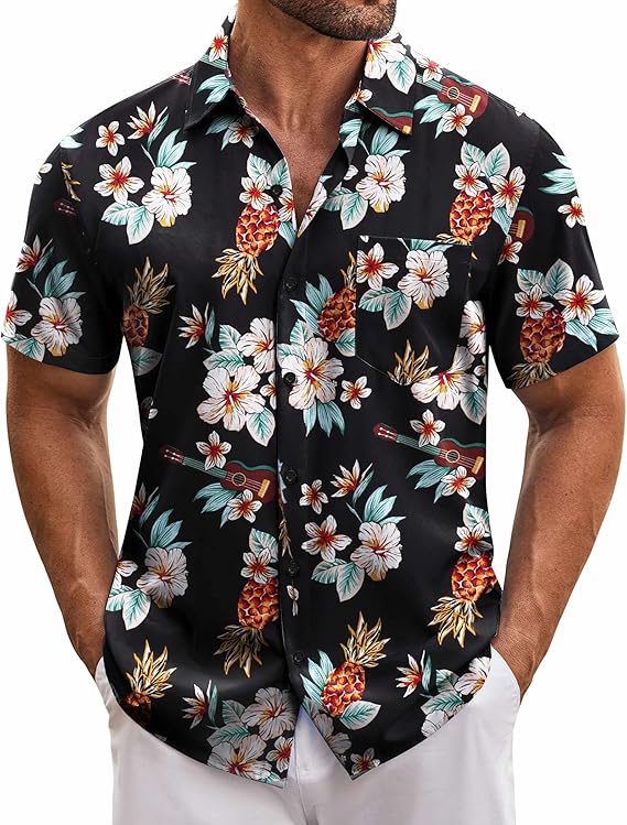 COOFANDY Mens Hawaiian Tropical Short Sleeve Casual Button Down Floral Summer Beach Shirts with Pocket