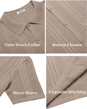 COOFANDY Men's Knit Shirts Short Sleeve Button Down Polo Shirt Fashion Casual Summer Beach Shirts