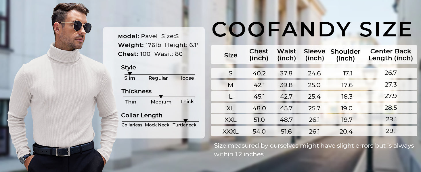COOFANDY Men's Ribbed Turtleneck Sweater Casual Basic Long Sleeve Knitted Pullover Sweater