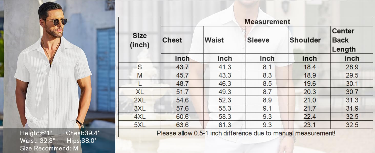 COOFANDY Men's Casual Button Down Shirts Short Sleeve Textured Summer Beach Shirt with Pocket